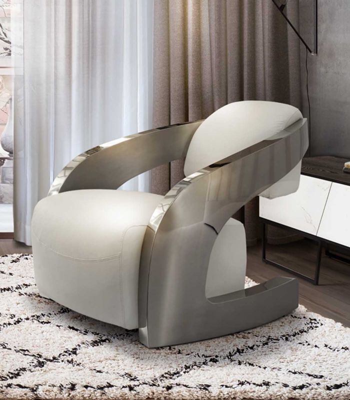 Sessel aus Stahl und Leder : Modell AMANDA