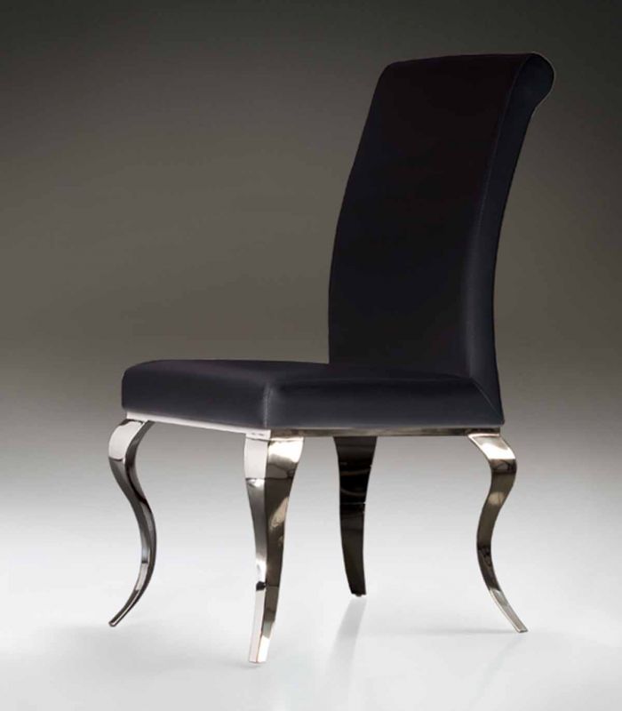 Eleganter Stuhl aus Stahl mit Kunstlederbezug : Kollektion BARROQUE Schwarz